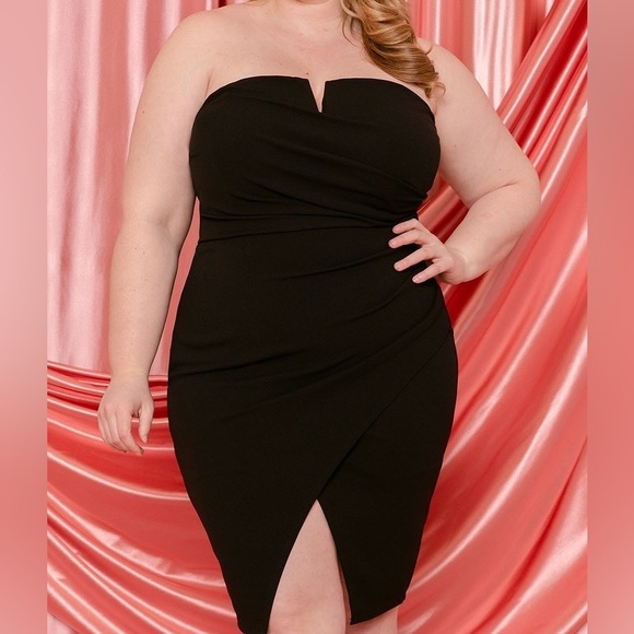 PLUS Black Strapless Cocktail Midi Dress NWT - Picture 3 of 7